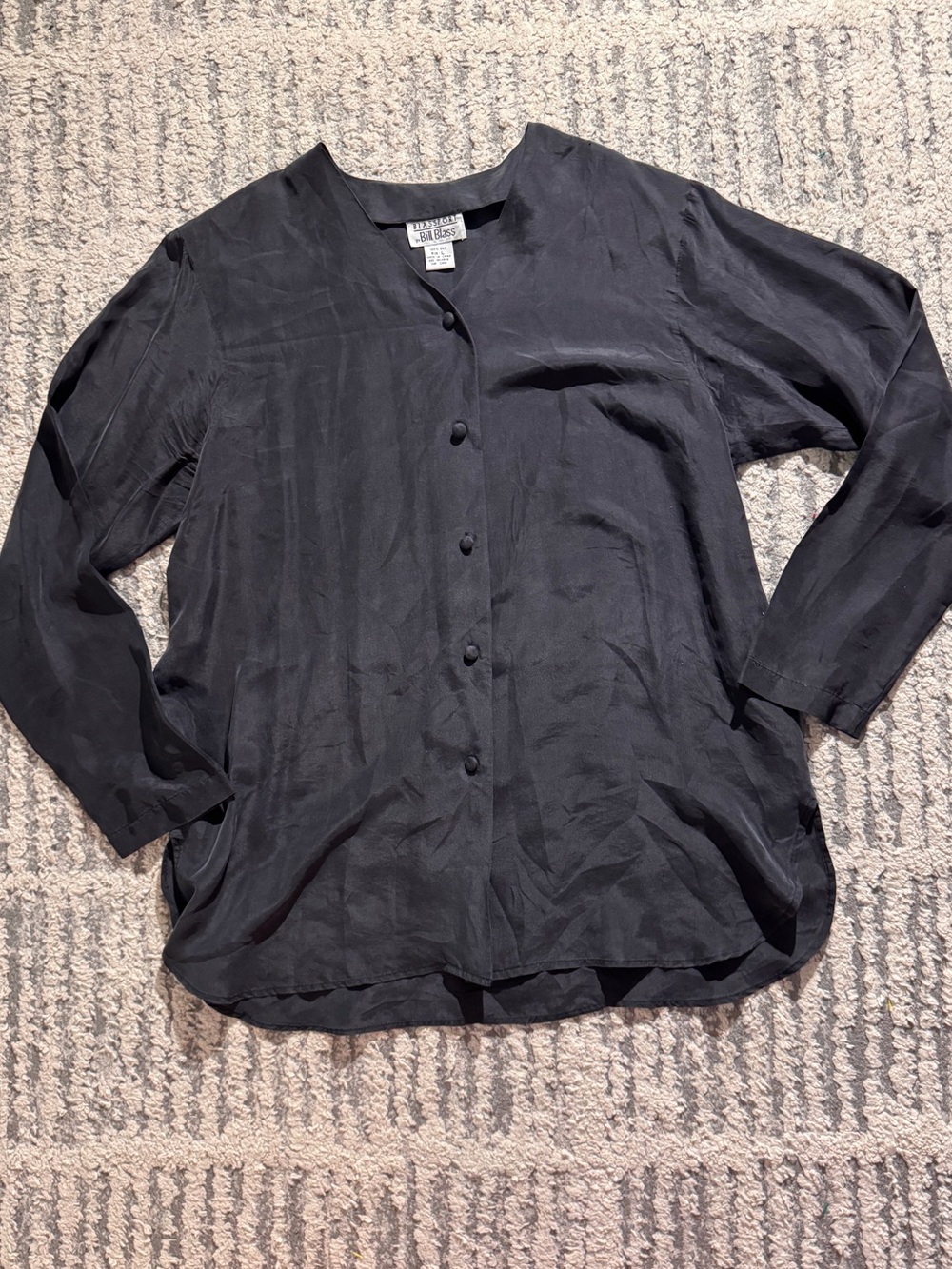 Blassport by Bill Blass dark gray 100% silk button down shirt vintage size L